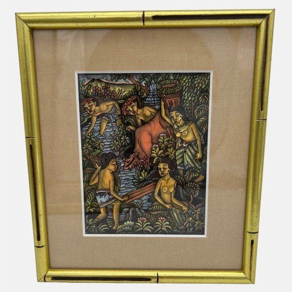 Pair of Bali Framed & Matted Prints River Scene Balinese Women Working 9" x 7.5" - Picture 5 of 6